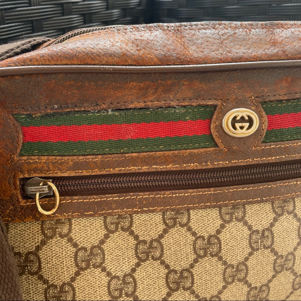 Gucci Vintage Purse 80s Supreme Monogram GG Crossbody Bag Brown Red Green - Picture 12 of 16